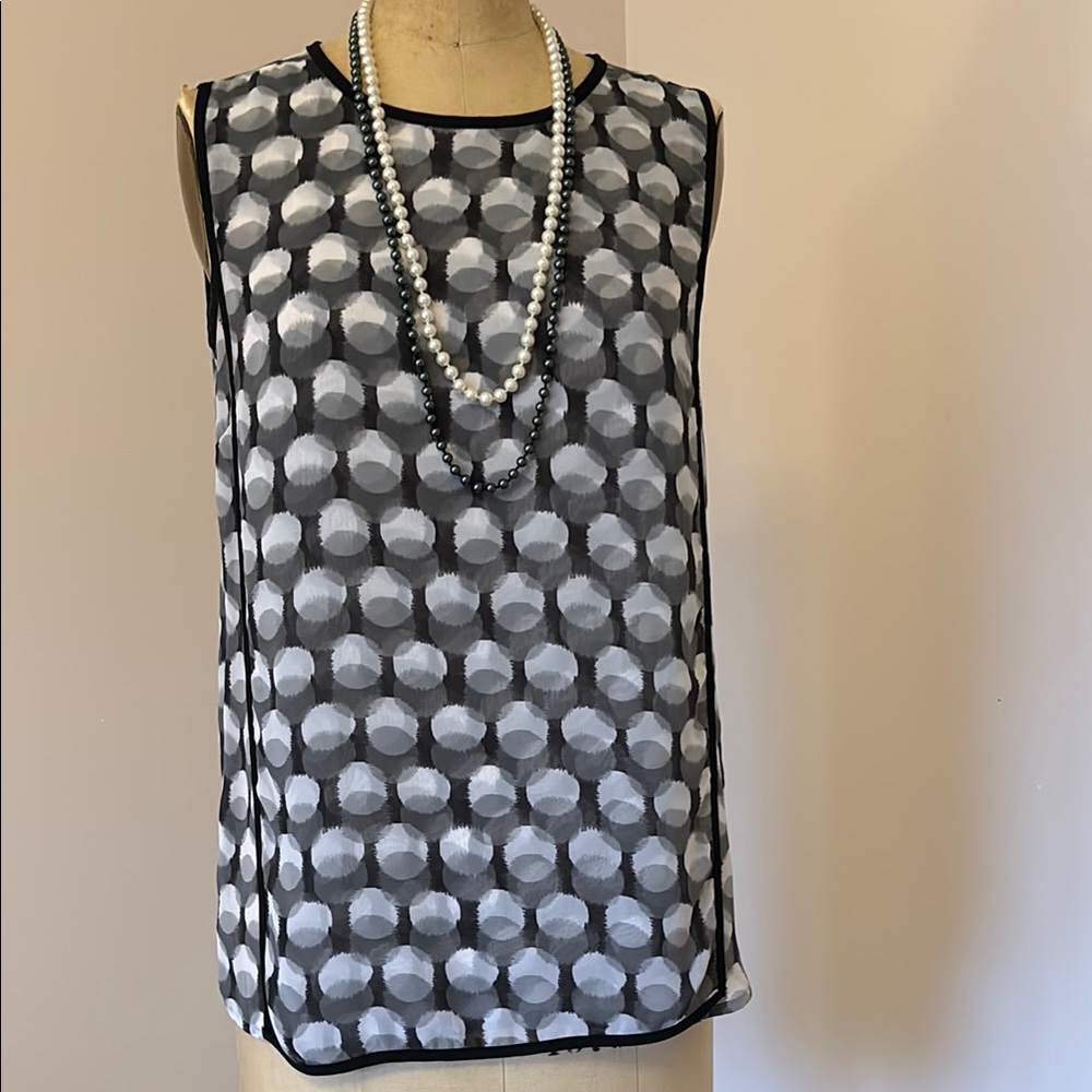 Women’s Sleeveless Sheer Illusion Black and White Dot Blouse
